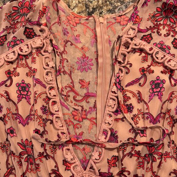 For Love & Lemons Dress Saffron Mini Floral Crochet Lace Velvet Sheer Boho XS - Picture 7 of 11